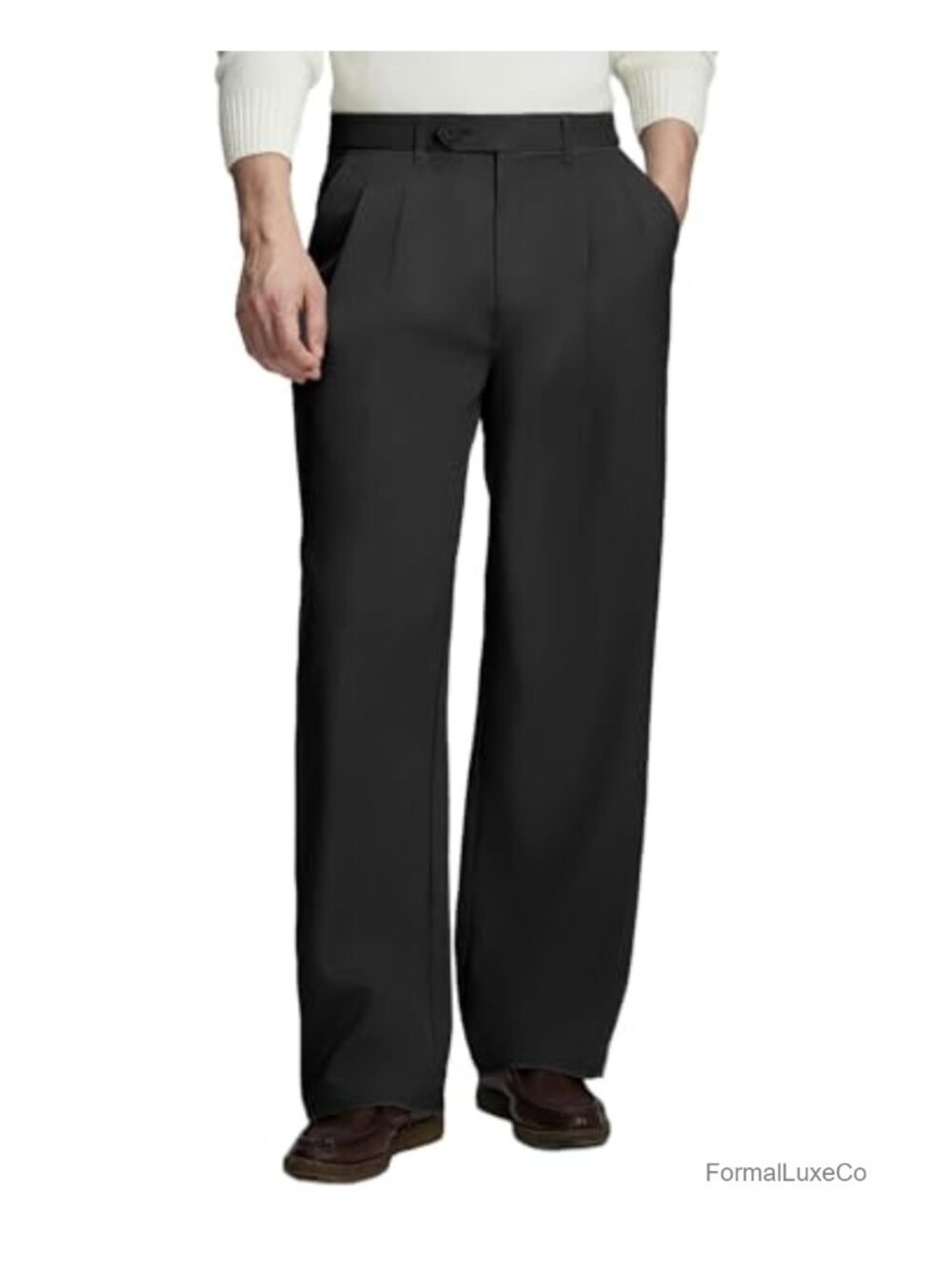 Men's Pleated Wide Leg Drawstring Dress Pants Relaxed Fit Slacks